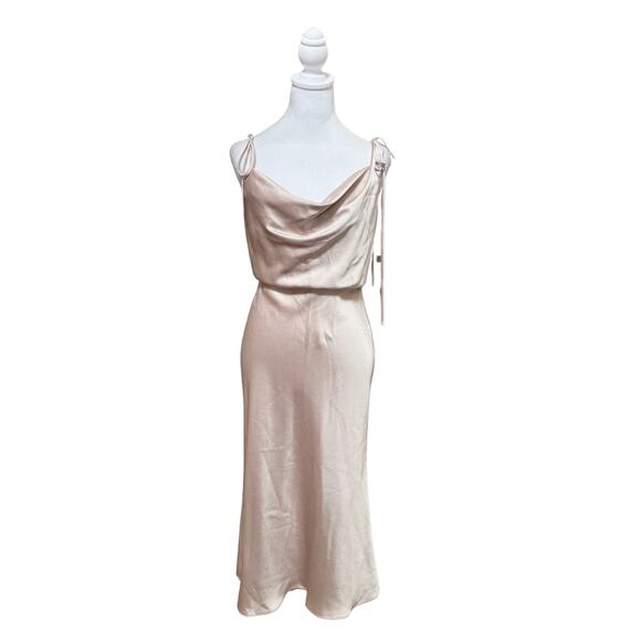 Jenny Yoo Kat Satin Midi Dress 6 Pink Prosecco - Picture 2 of 5